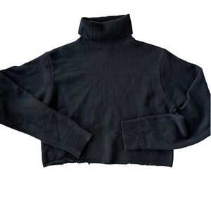 R+A Women's Cashmere Black Cropped Turtleneck Sweater Size XS
